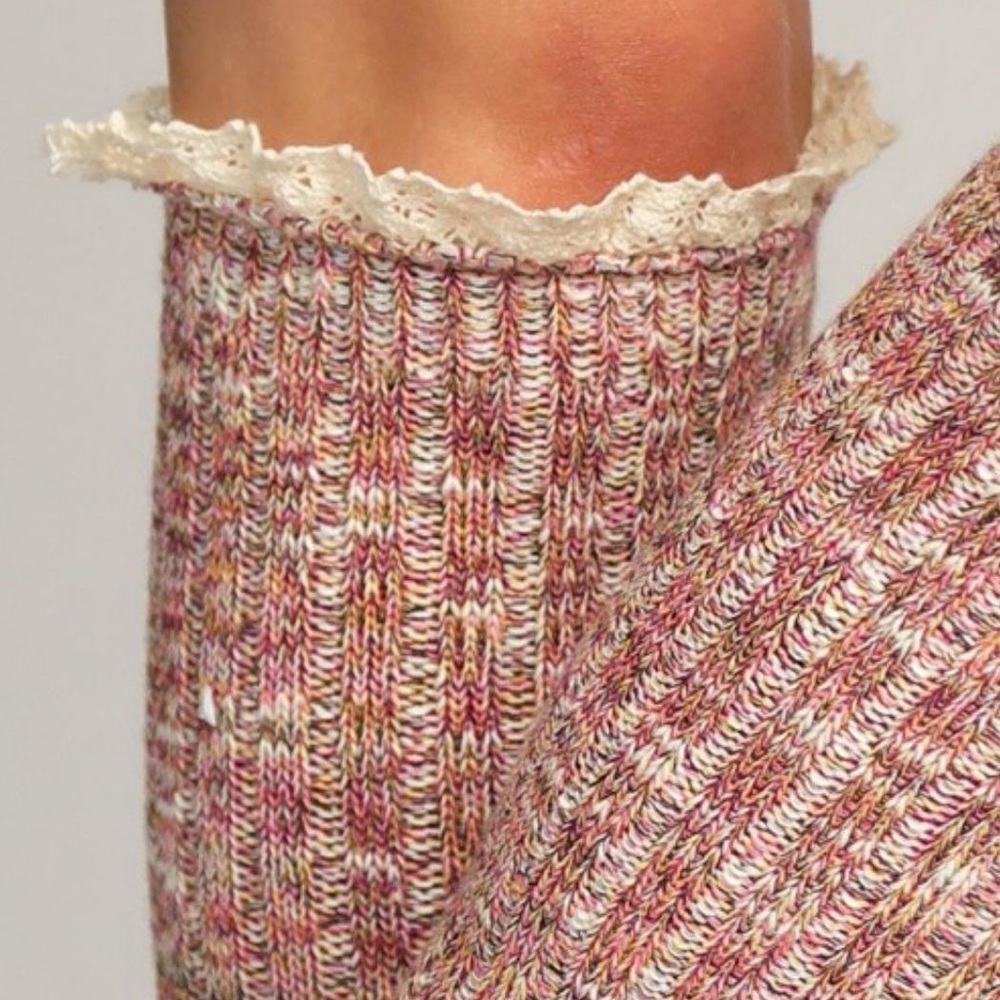 2 PAIRS Multicolored Ribbed Over the Knee Socks with Lace Top - Picture 6 of 10